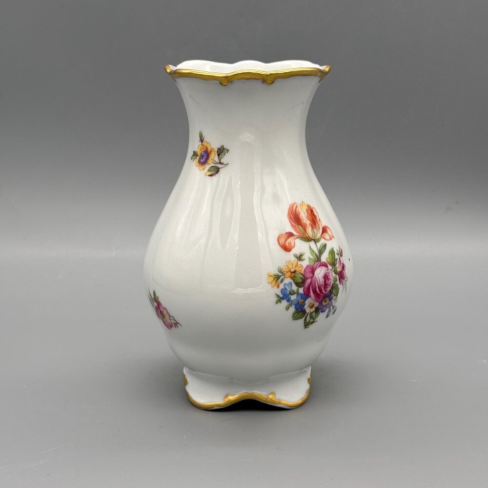 Vintage JLMenau Graf von Henneberg Germany Porcelain Vase Floral Gold Trim